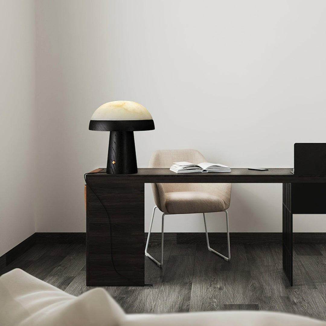 Jade Modern Alabaster Wood Mushroom Table Lamp Living Room