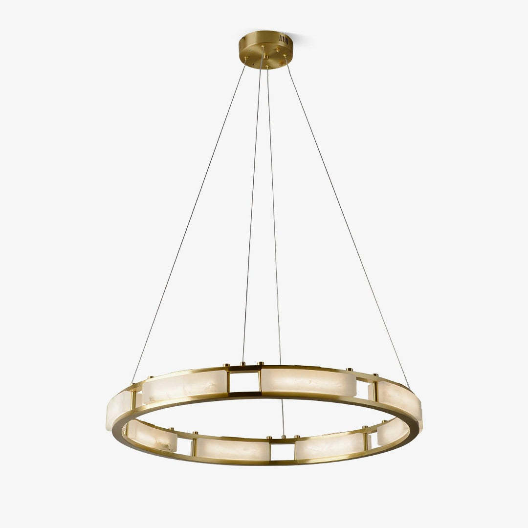Jade Modern Alabaster Brass Circular Chandelier Living Room Dining Room
