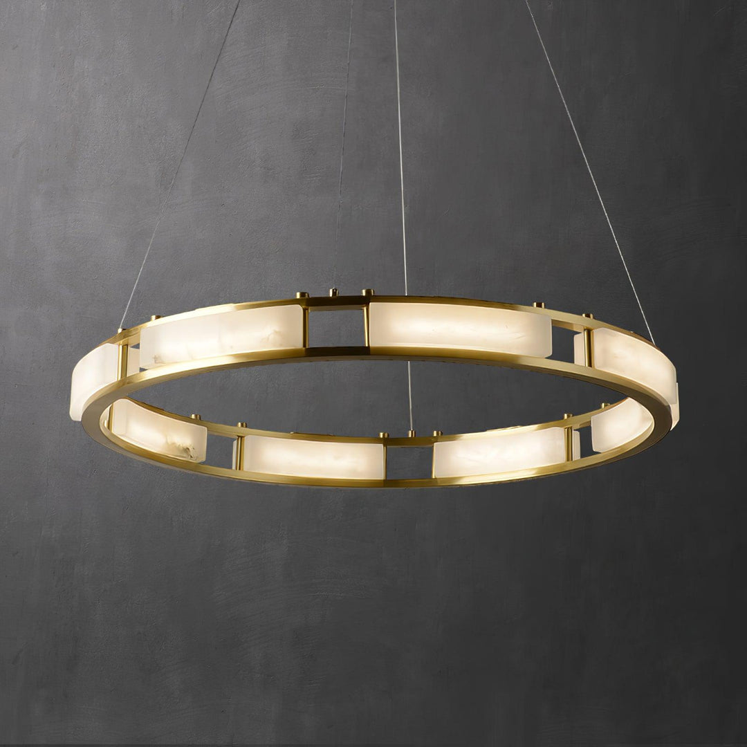Jade Modern Alabaster Brass Circular Chandelier Living Room Dining Room