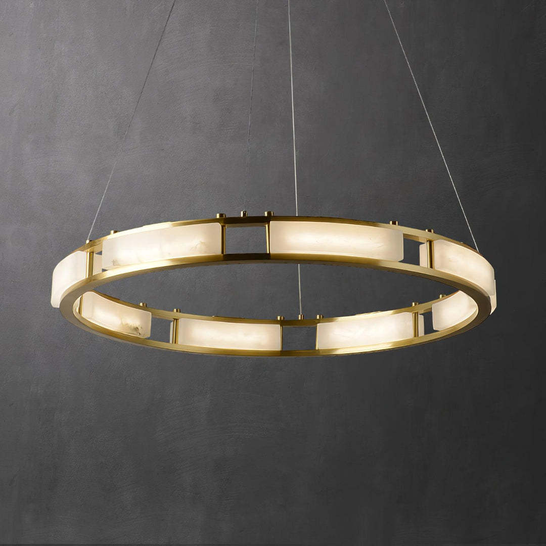 Jade Modern Alabaster Brass Circular Chandelier Living Room Dining Room