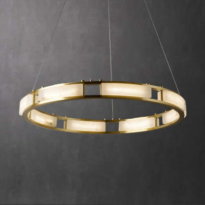 Jade Modern Alabaster Brass Circular Chandelier Living Room Dining Room