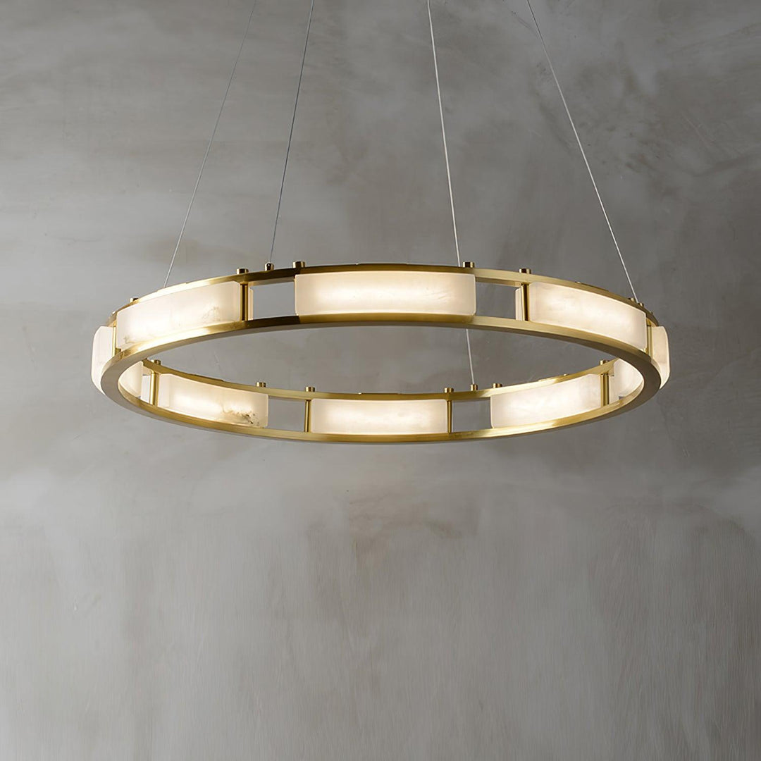 Jade Modern Alabaster Brass Circular Chandelier Living Room Dining Room