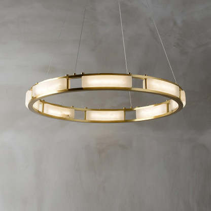 Jade Modern Alabaster Brass Circular Chandelier Living Room Dining Room