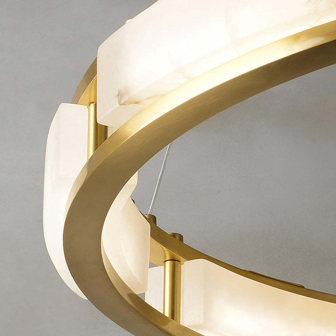 Jade Modern Alabaster Brass Circular Chandelier Living Room Dining Room
