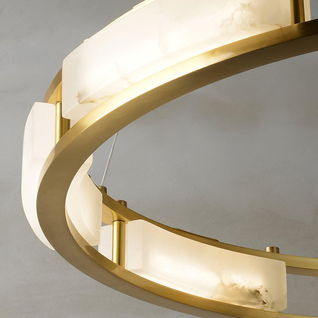 Jade Modern Alabaster Brass Circular Chandelier Living Room Dining Room