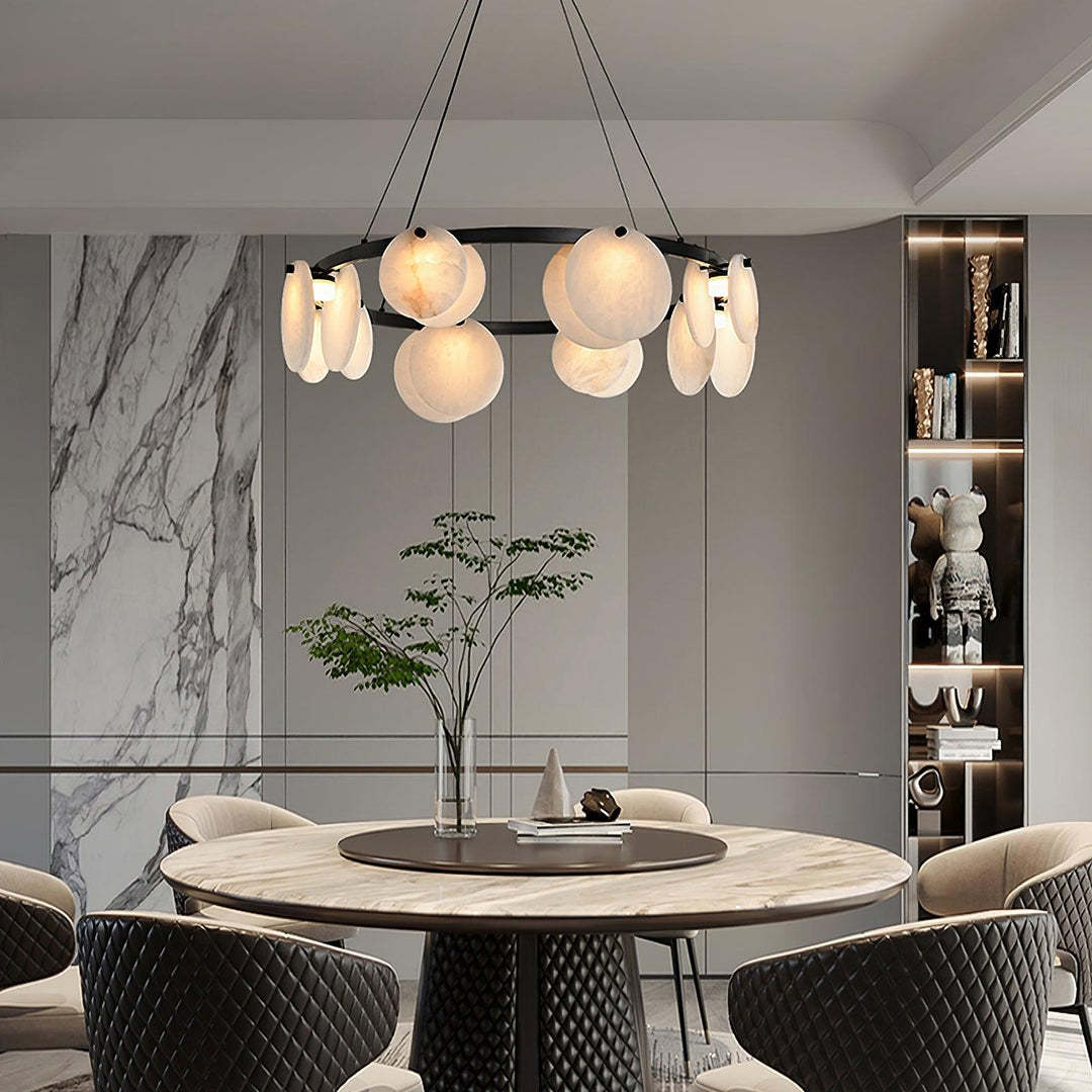 Jade Modern Alabaster Brass Chandelier Living Room Dining Room