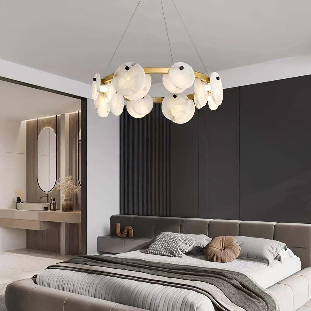 Jade Modern Alabaster Brass Chandelier Living Room Dining Room