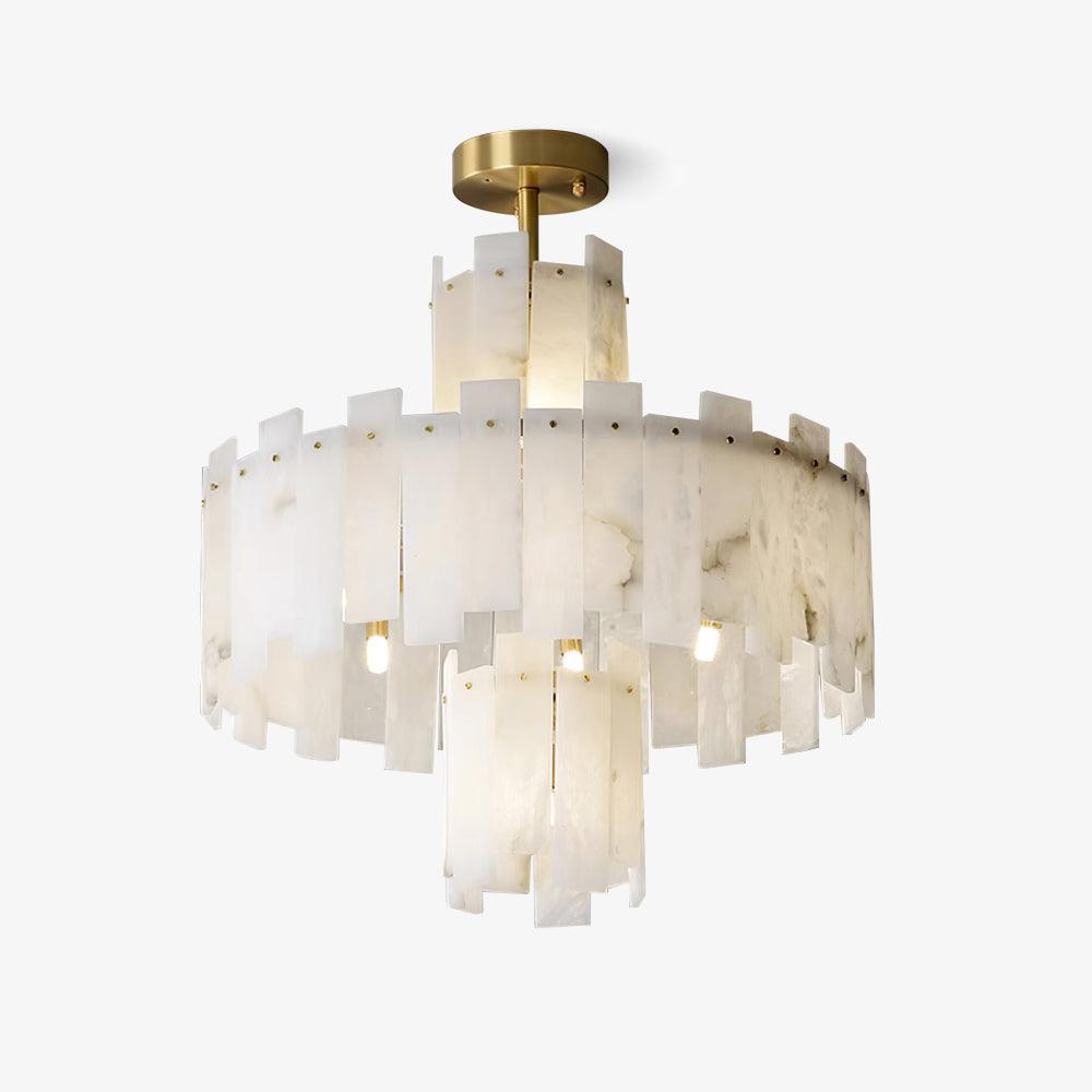 Jade Alabaster Brass Tiered Modern Chandelier Living Room Dining Room