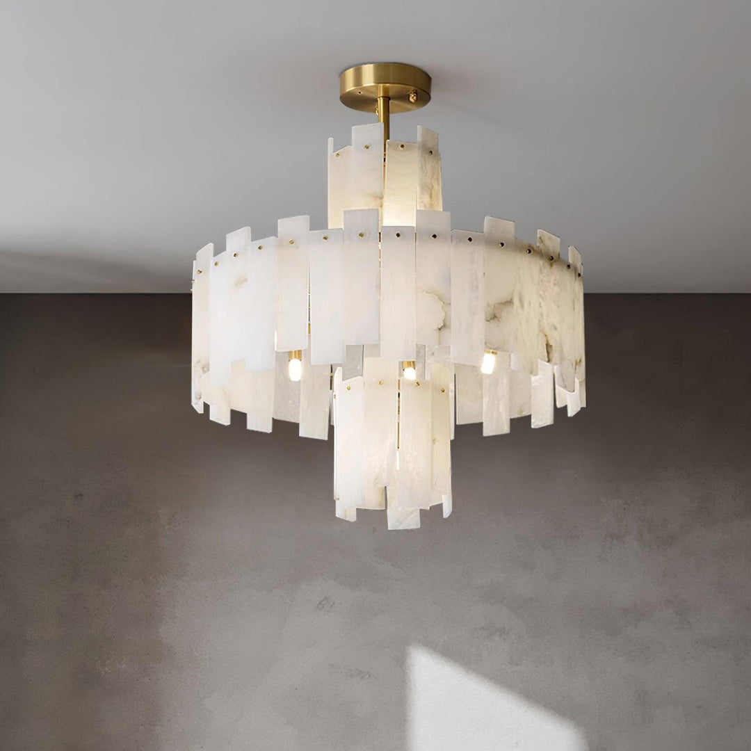 Jade Alabaster Brass Tiered Modern Chandelier Living Room Dining Room