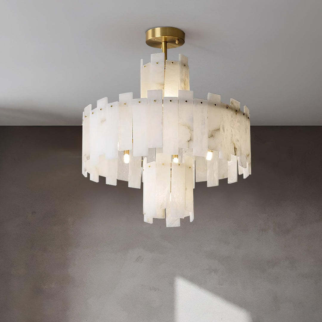 Jade Alabaster Brass Tiered Modern Chandelier Living Room Dining Room