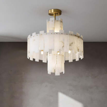 Jade Alabaster Brass Tiered Modern Chandelier Living Room Dining Room
