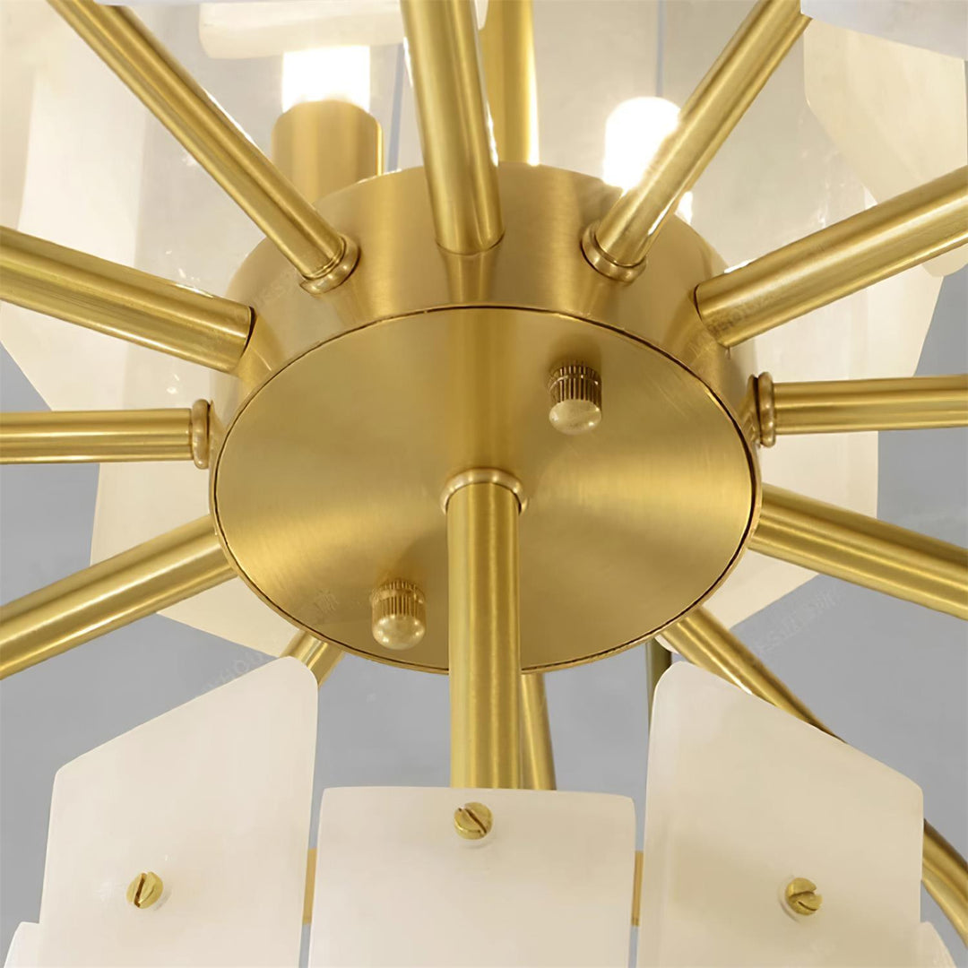 Jade Alabaster Brass Tiered Modern Chandelier Living Room Dining Room