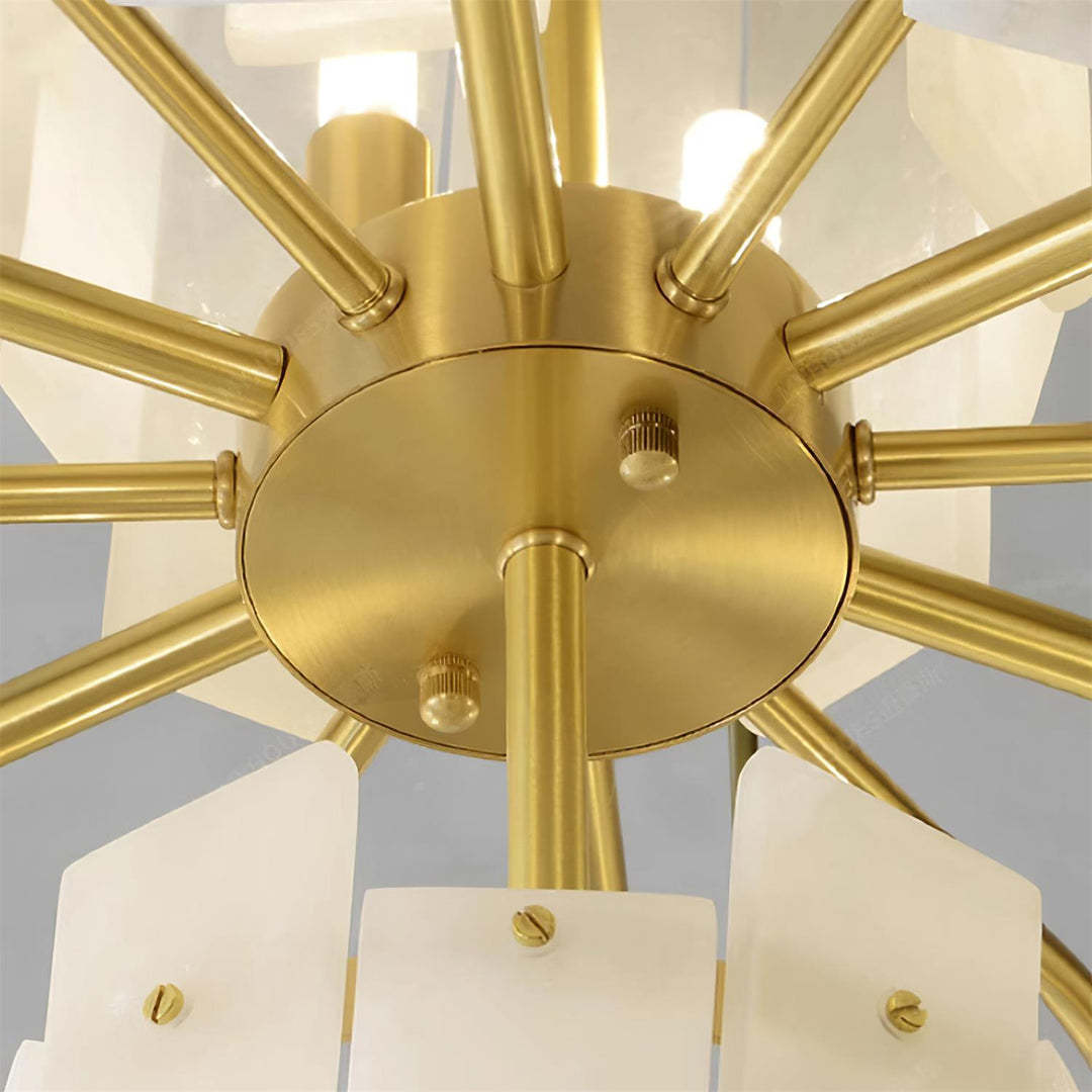 Jade Alabaster Brass Tiered Modern Chandelier Living Room Dining Room