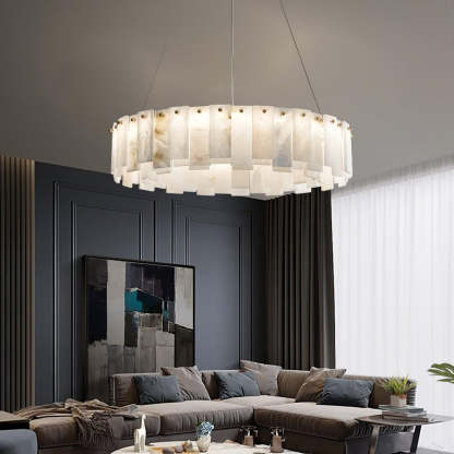 Jade Contemporary Alabaster Round Brass Chandelier Living Room