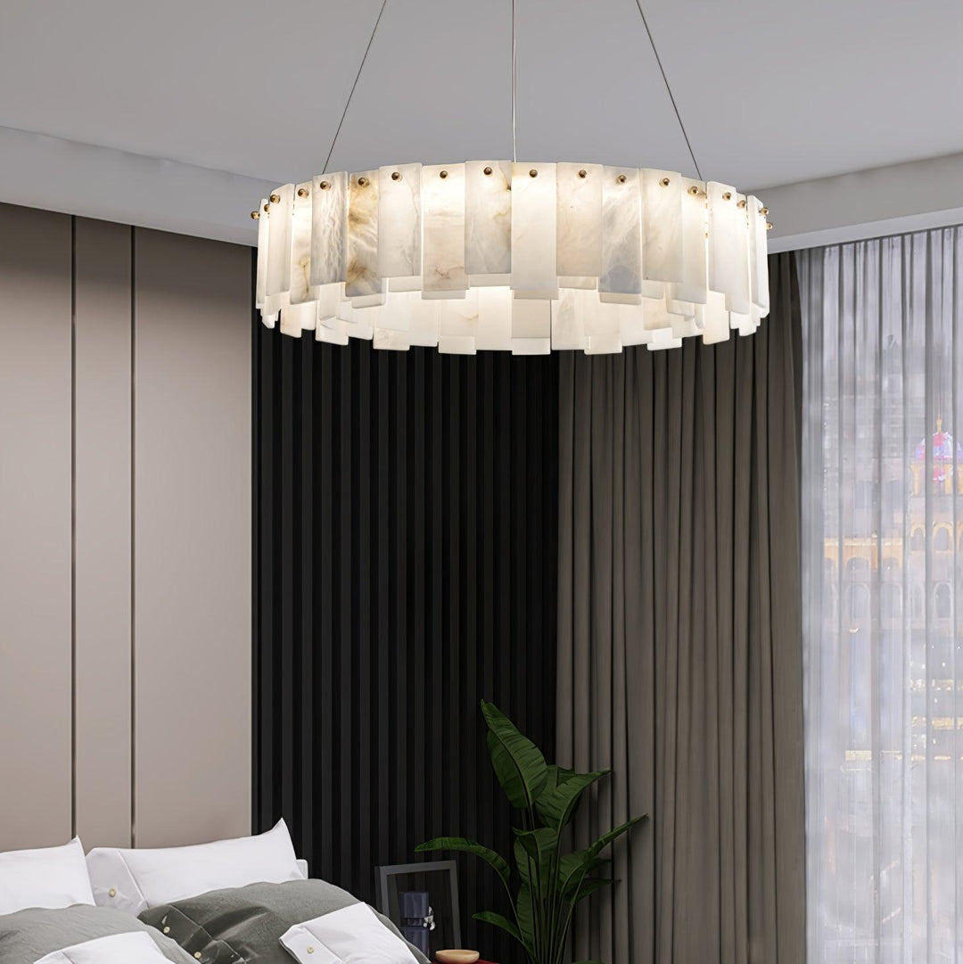 Jade Contemporary Alabaster Round Brass Chandelier Living Room