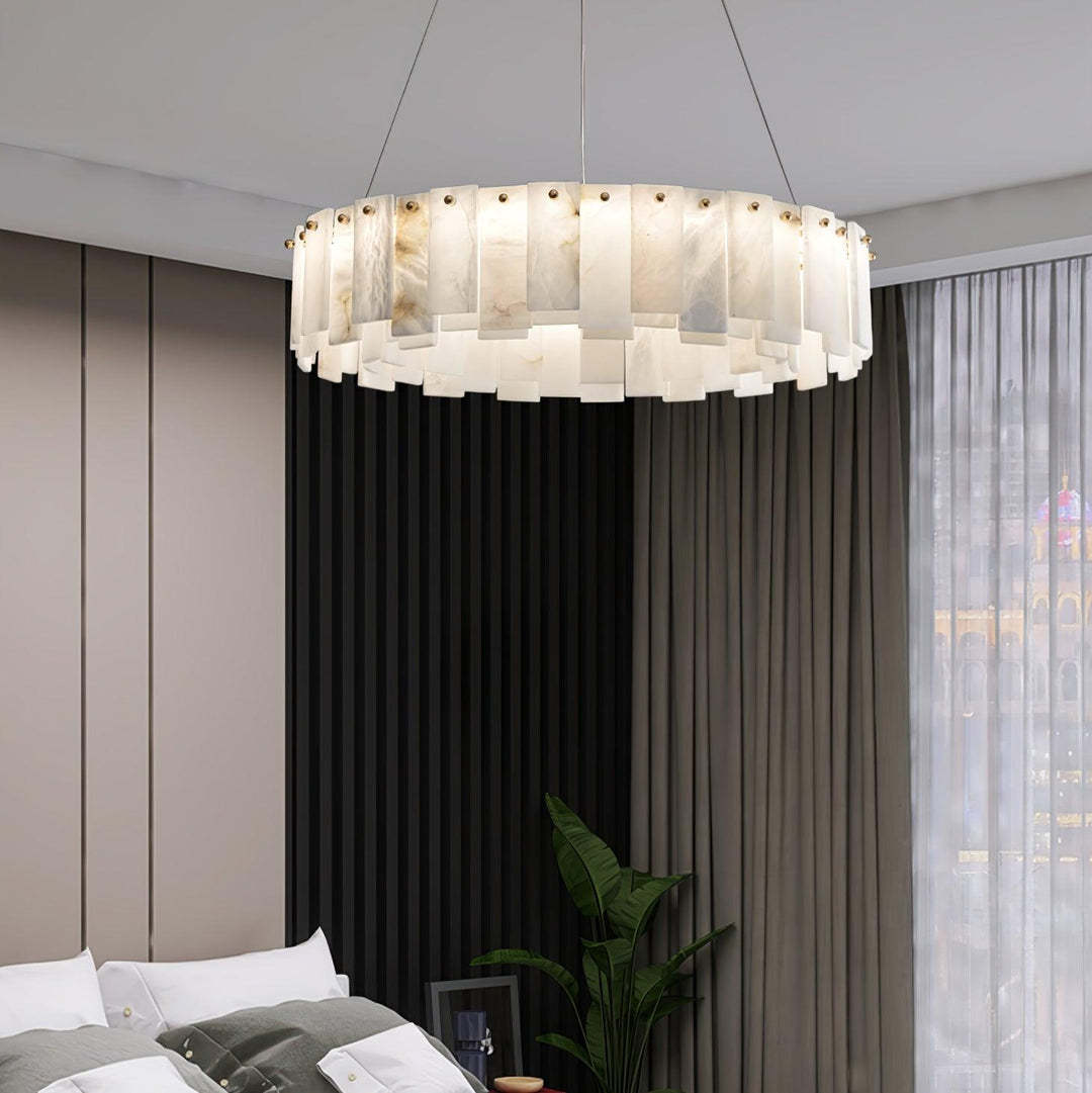 Jade Contemporary Alabaster Round Brass Chandelier Living Room