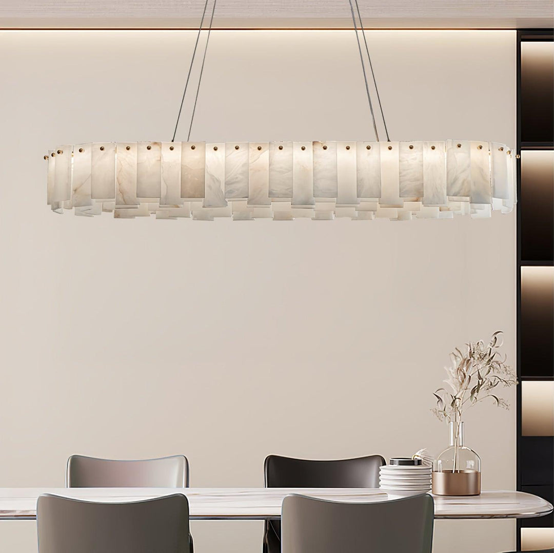 Jade Contemporary Alabaster Round Brass Chandelier Living Room