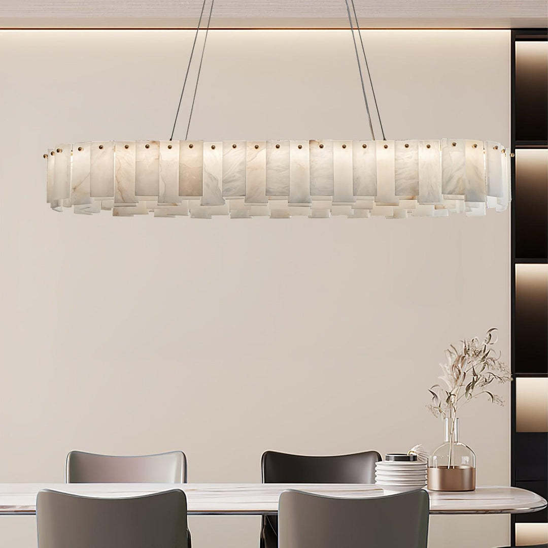 Jade Contemporary Alabaster Round Brass Chandelier Living Room