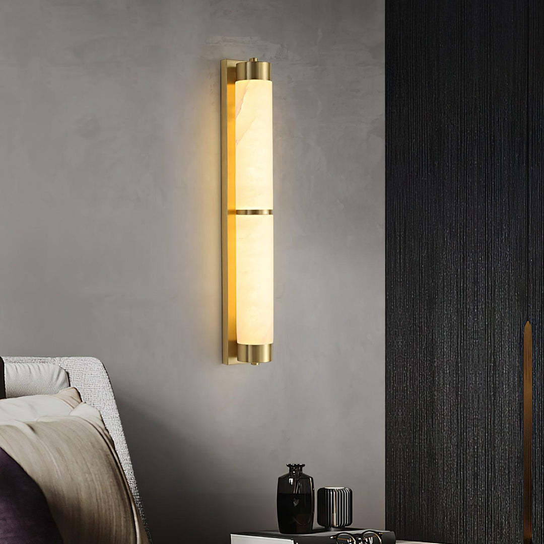 Jade Cylindra Alabaster Brass Wall Light Living Room Bedroom