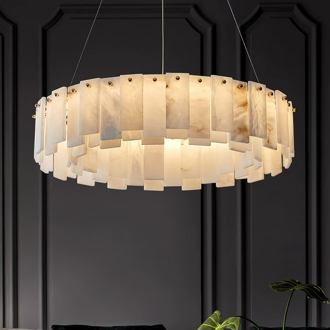 Jade Contemporary Alabaster Round Brass Chandelier Living Room