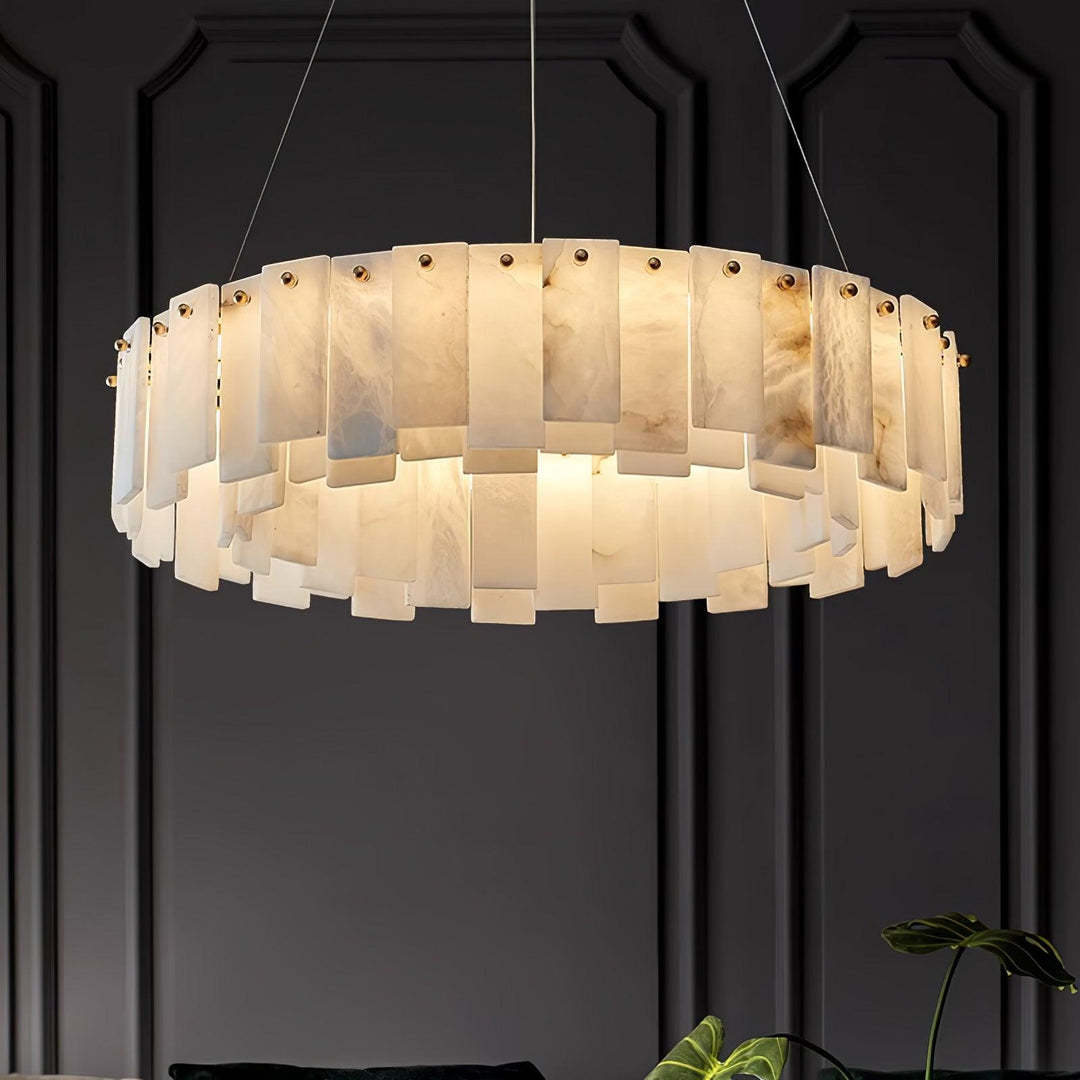 Jade Contemporary Alabaster Round Brass Chandelier Living Room