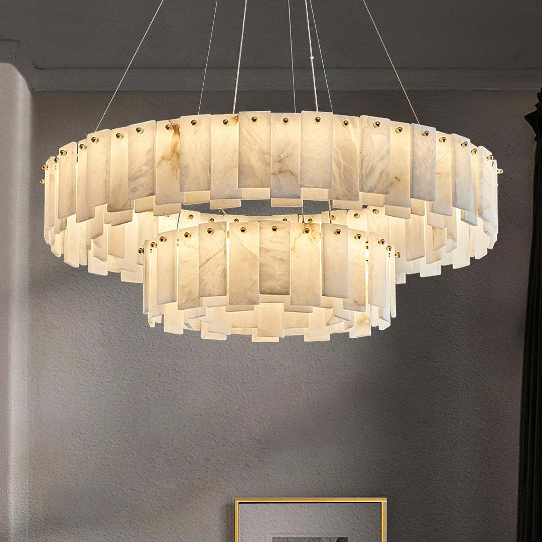 Jade Contemporary Alabaster Round Brass Chandelier Living Room