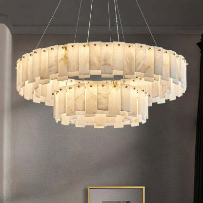 Jade Contemporary Alabaster Round Brass Chandelier Living Room