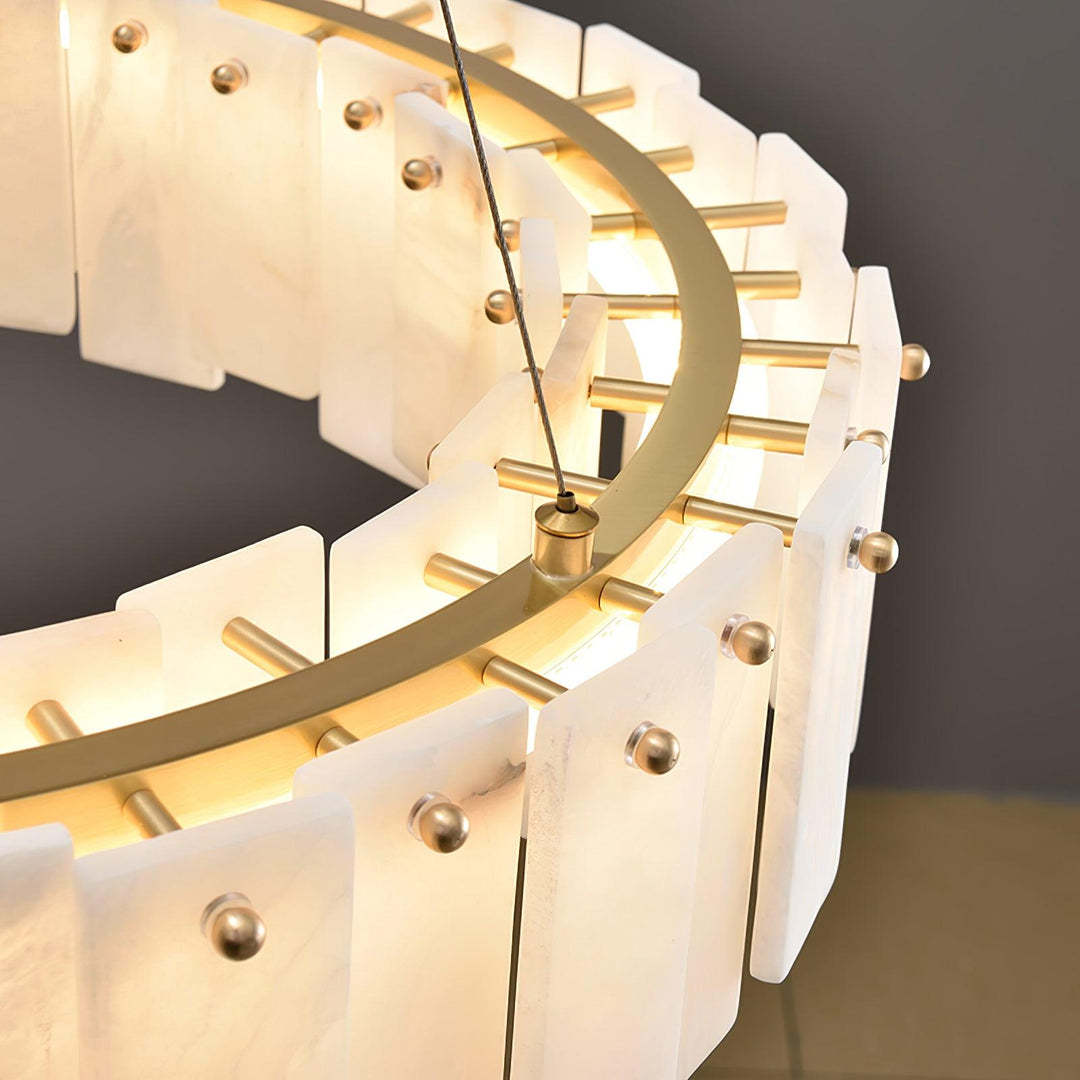 Jade Contemporary Alabaster Round Brass Chandelier Living Room