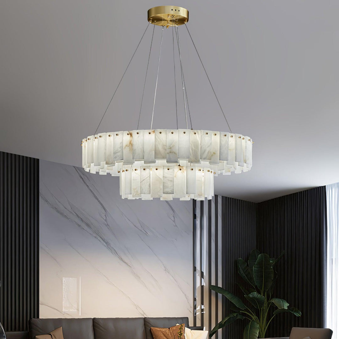 Jade Contemporary Alabaster Round Brass Chandelier Living Room