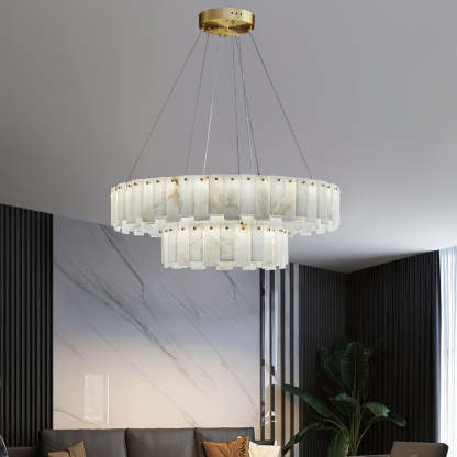 Jade Contemporary Alabaster Round Brass Chandelier Living Room