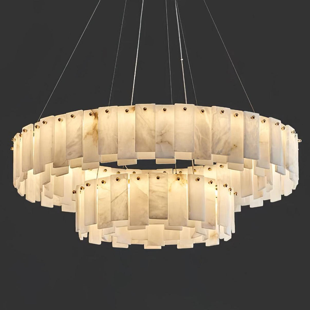 Jade Contemporary Alabaster Round Brass Chandelier Living Room
