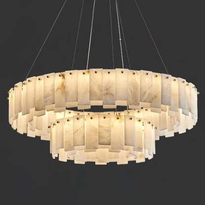 Jade Contemporary Alabaster Round Brass Chandelier Living Room
