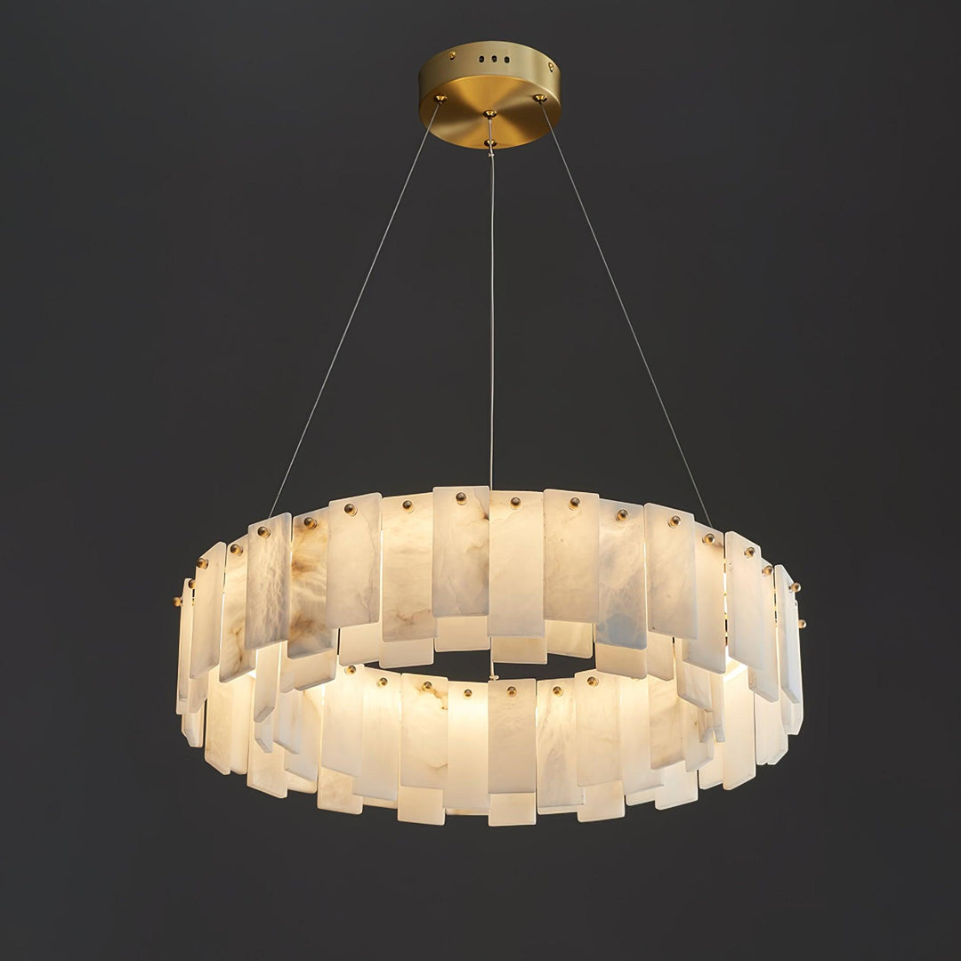 Jade Contemporary Alabaster Round Brass Chandelier Living Room