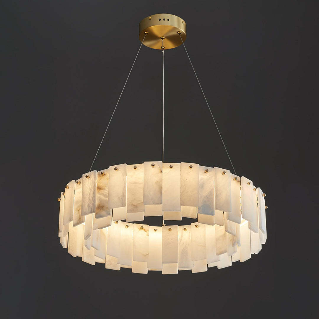 Jade Contemporary Alabaster Round Brass Chandelier Living Room