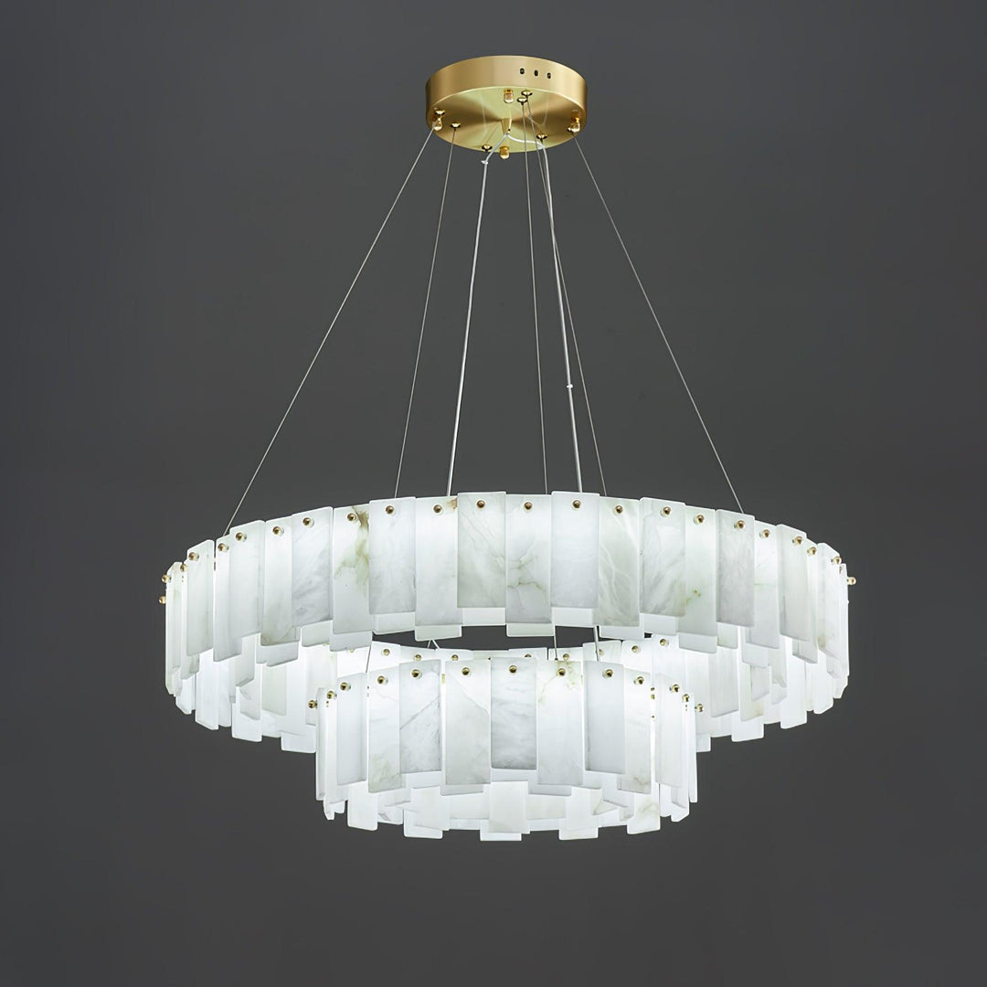 Jade Contemporary Alabaster Round Brass Chandelier Living Room