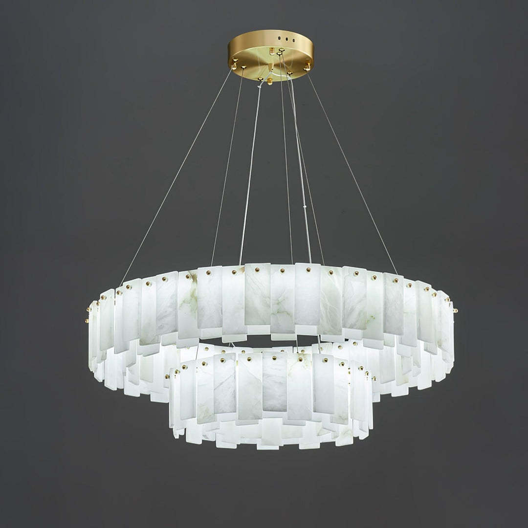 Jade Contemporary Alabaster Round Brass Chandelier Living Room