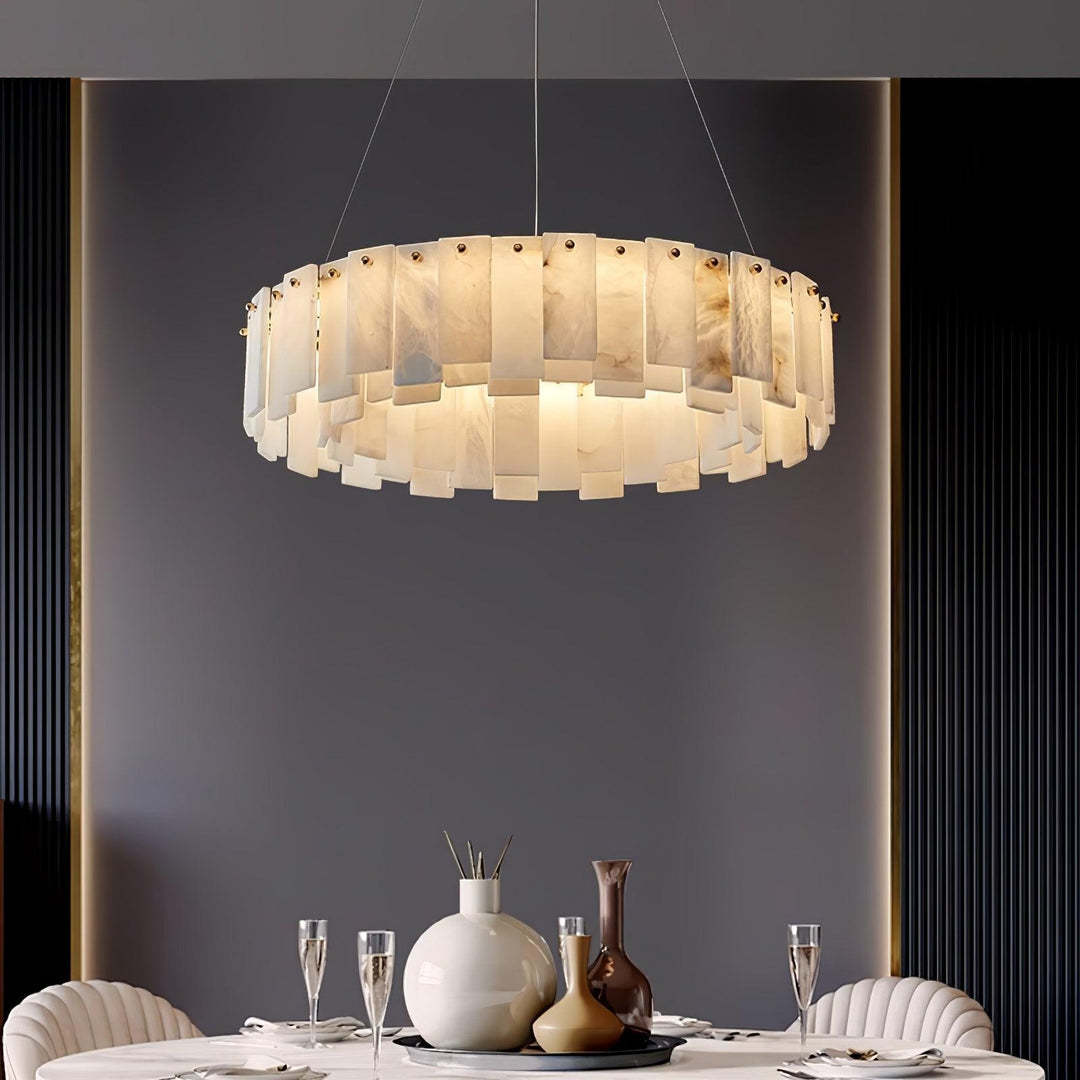 Jade Contemporary Alabaster Round Brass Chandelier Living Room