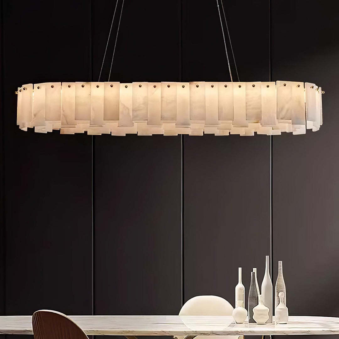 Jade Contemporary Alabaster Round Brass Chandelier Living Room