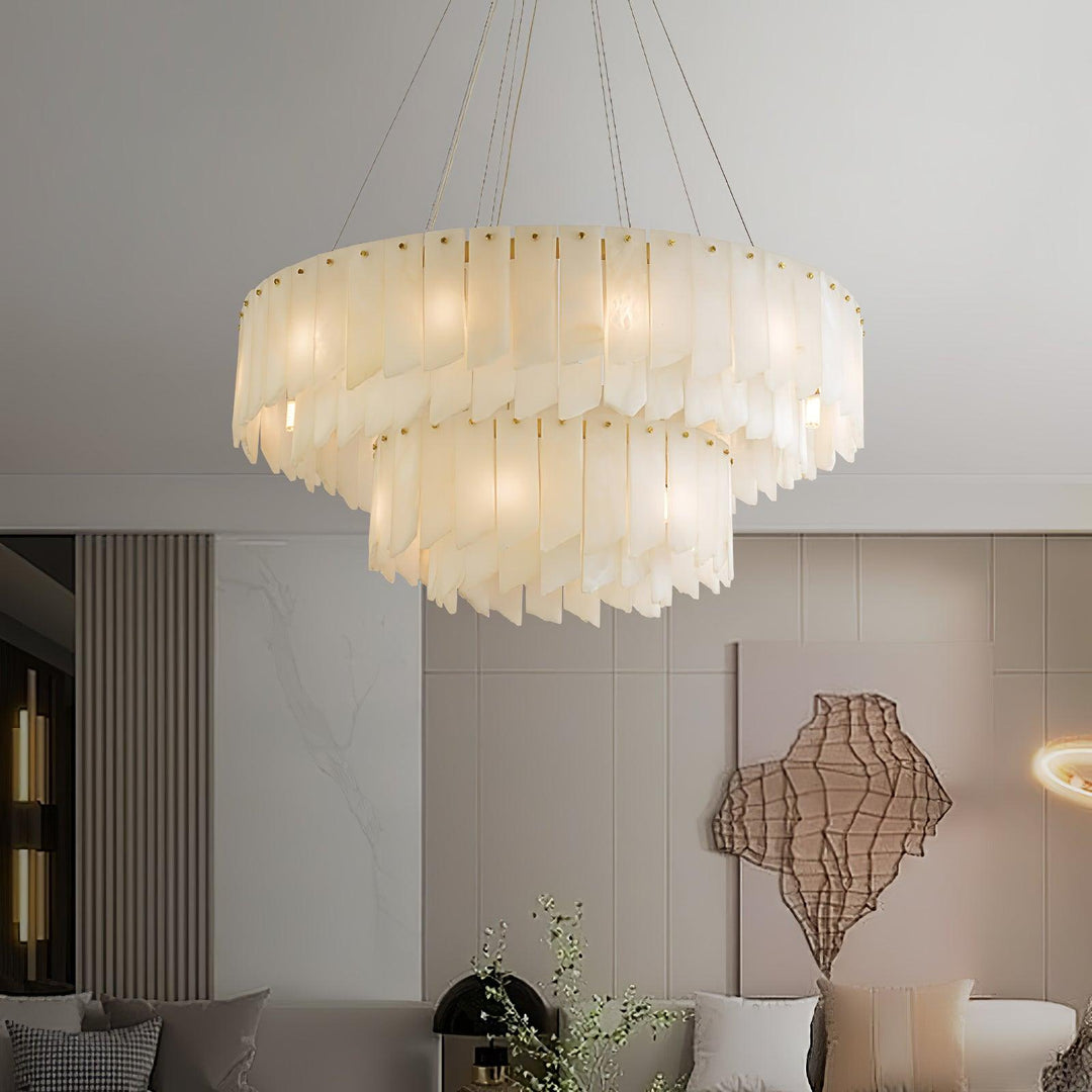 Jade Alabaster Cascade Tiered Chandelier Living Room Dining Room