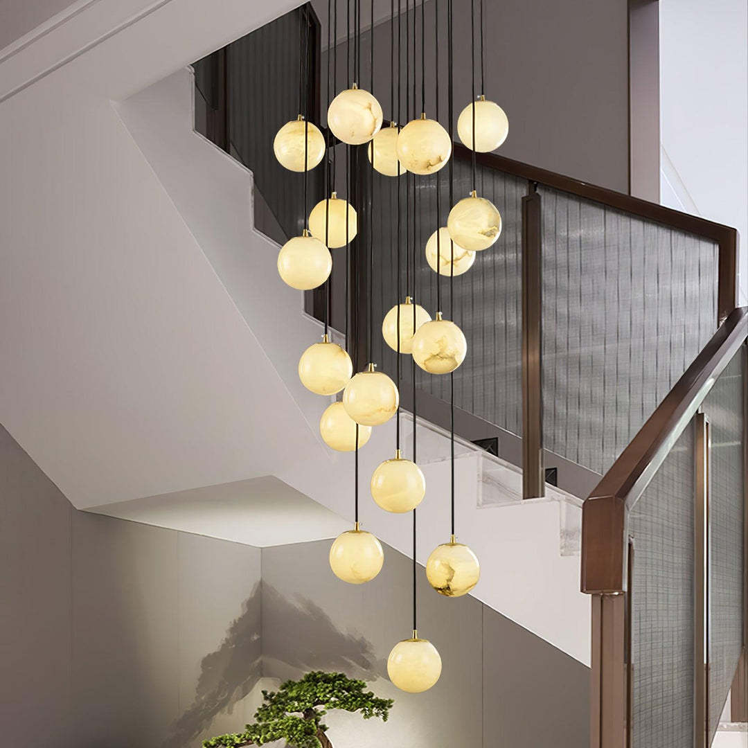Jade Modern Alabaster Brass Ball Cluster Chandelier Living Room Bedroom