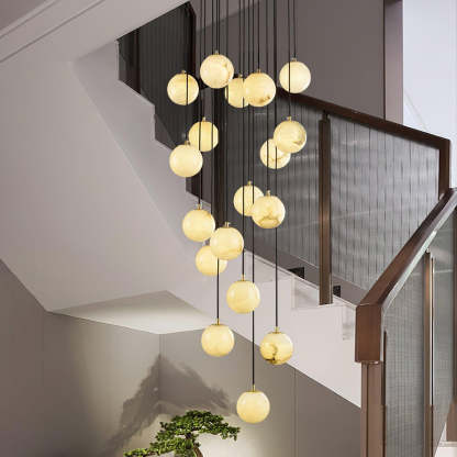 Jade Modern Alabaster Brass Ball Cluster Chandelier Living Room Bedroom