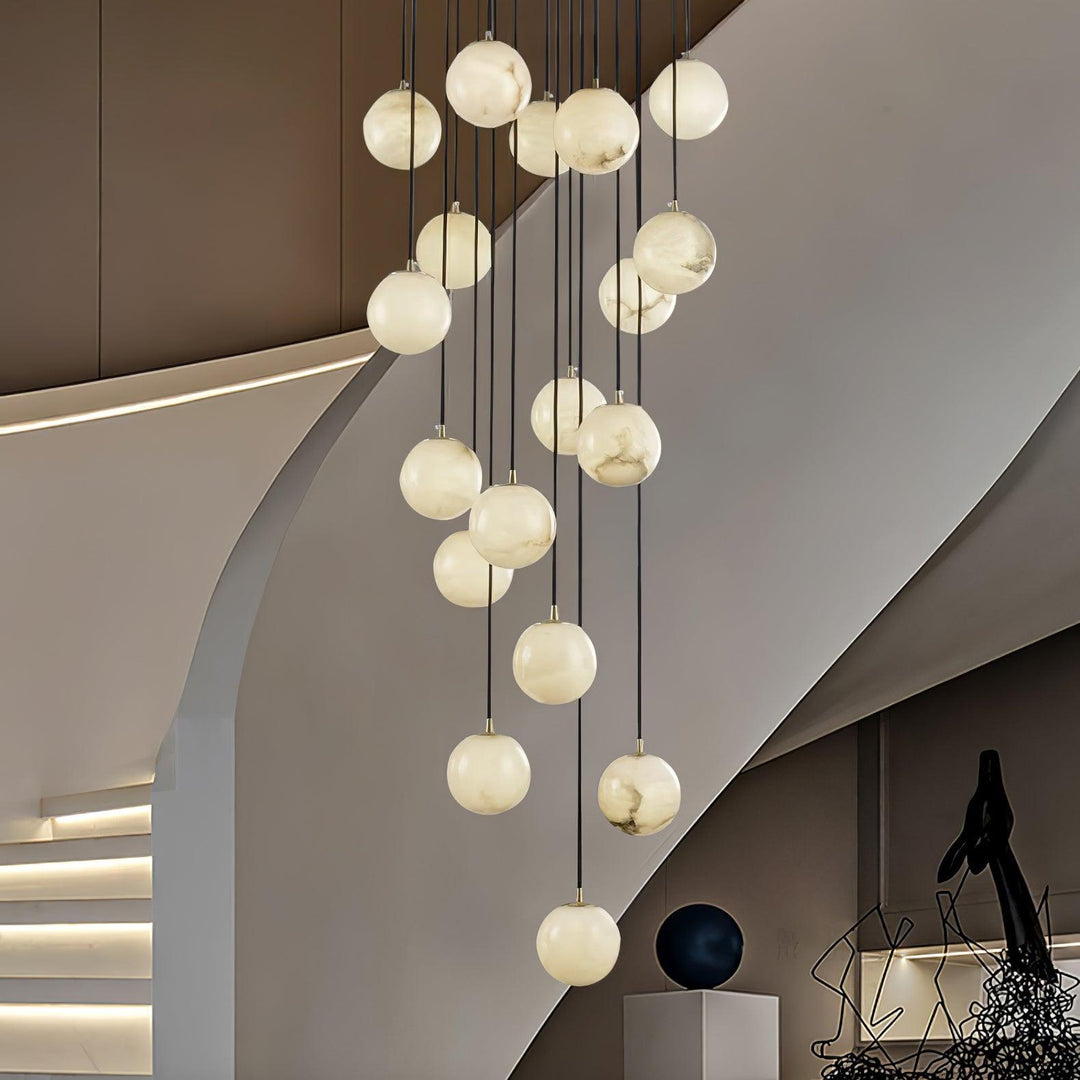 Jade Modern Alabaster Brass Ball Cluster Chandelier Living Room Bedroom
