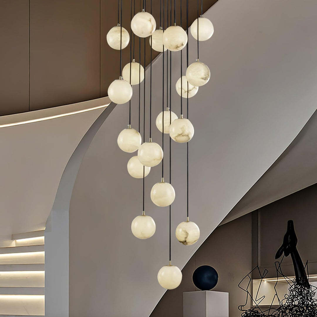 Jade Modern Alabaster Brass Ball Cluster Chandelier Living Room Bedroom