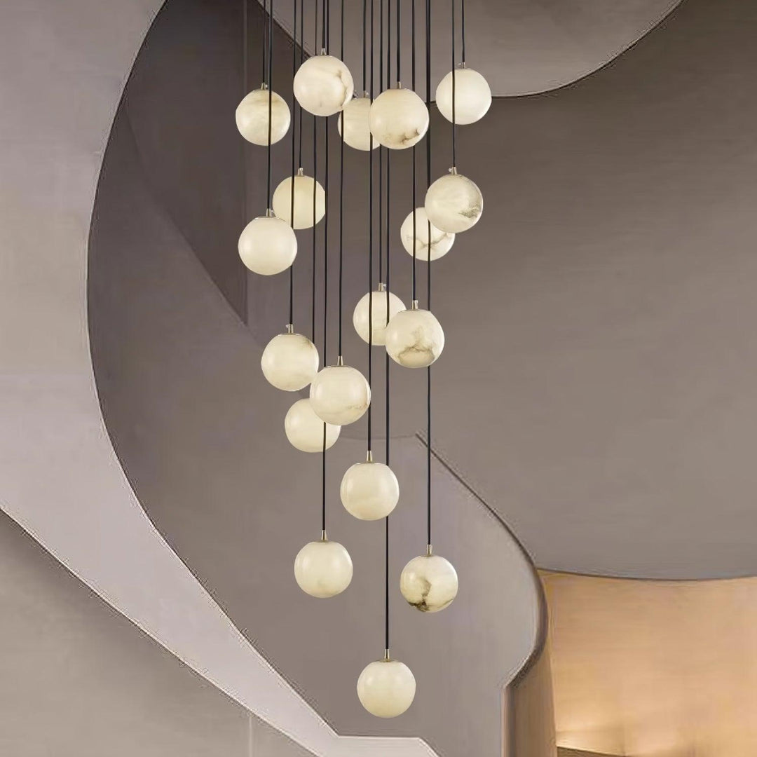 Jade Modern Alabaster Brass Ball Cluster Chandelier Living Room Bedroom
