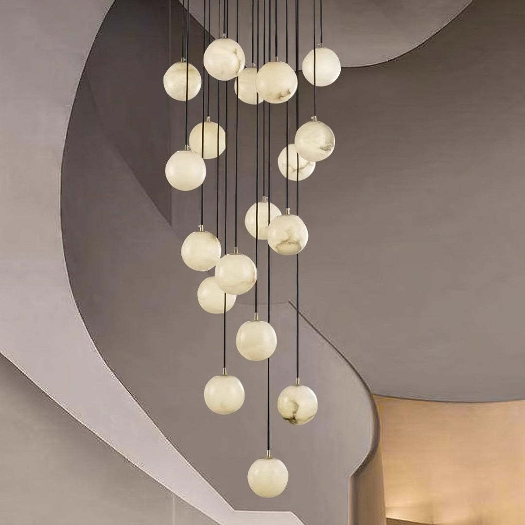 Jade Modern Alabaster Brass Ball Cluster Chandelier Living Room Bedroom