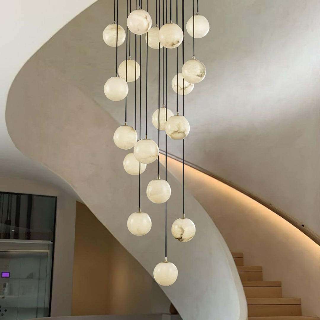 Jade Modern Alabaster Brass Ball Cluster Chandelier Living Room Bedroom
