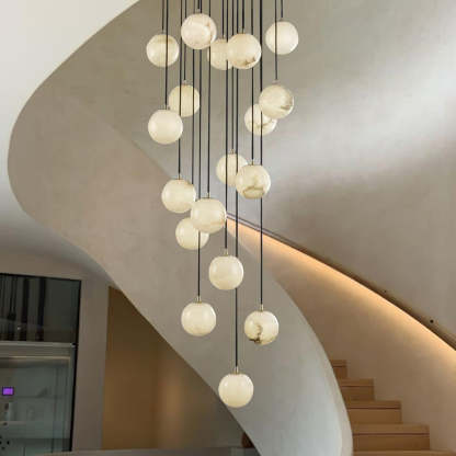 Jade Modern Alabaster Brass Ball Cluster Chandelier Living Room Bedroom