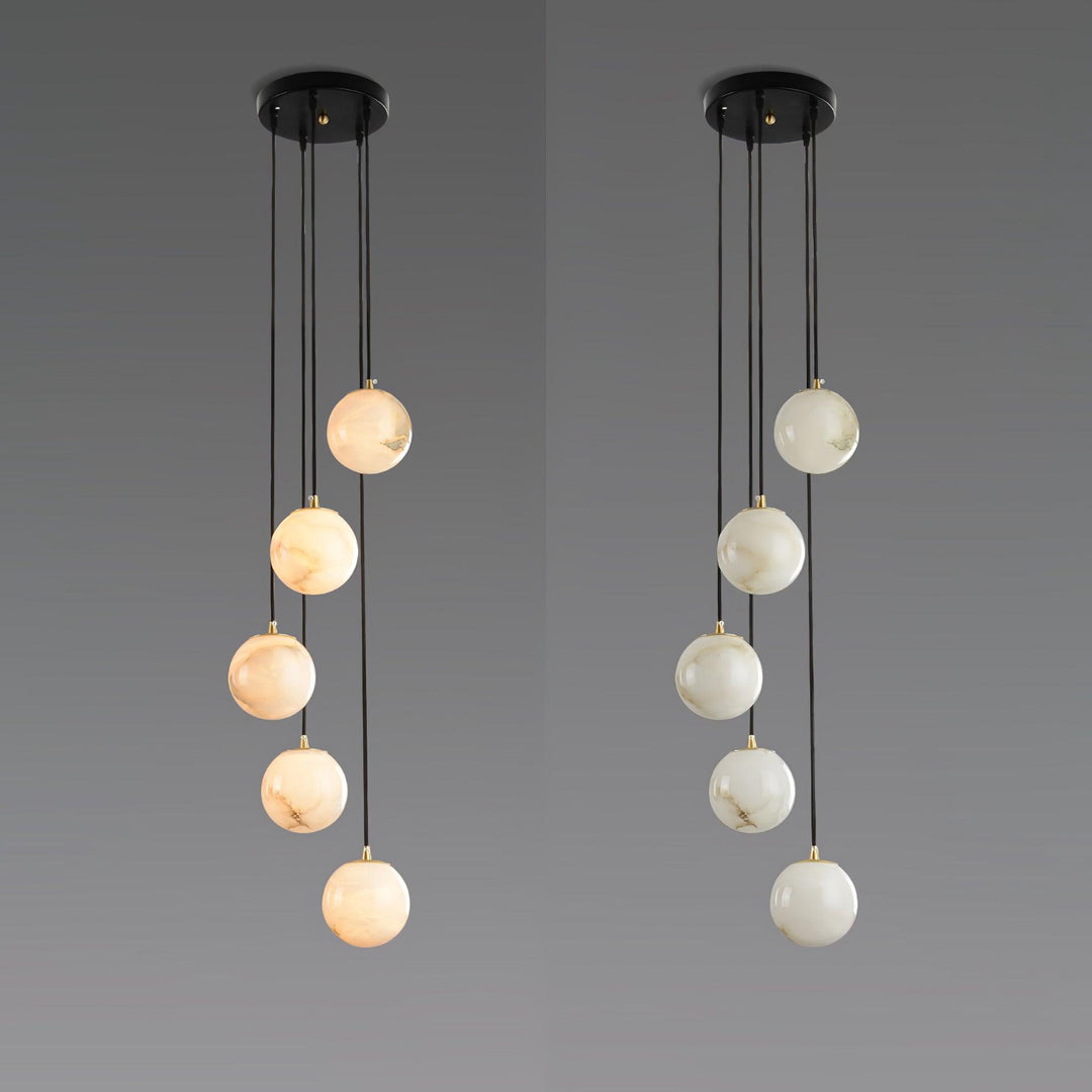 Jade Modern Alabaster Brass Ball Cluster Chandelier Living Room Bedroom