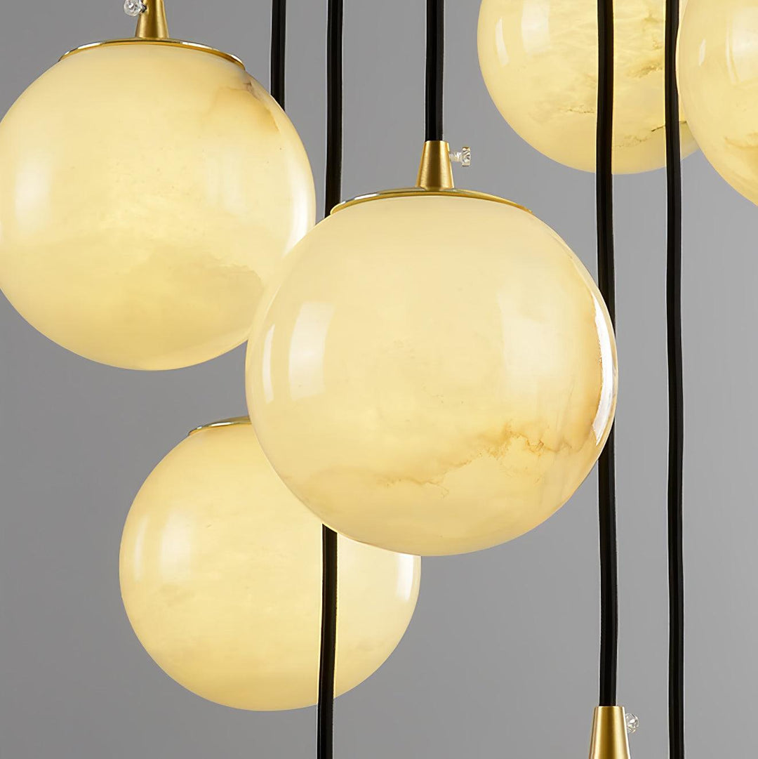 Jade Modern Alabaster Brass Ball Cluster Chandelier Living Room Bedroom