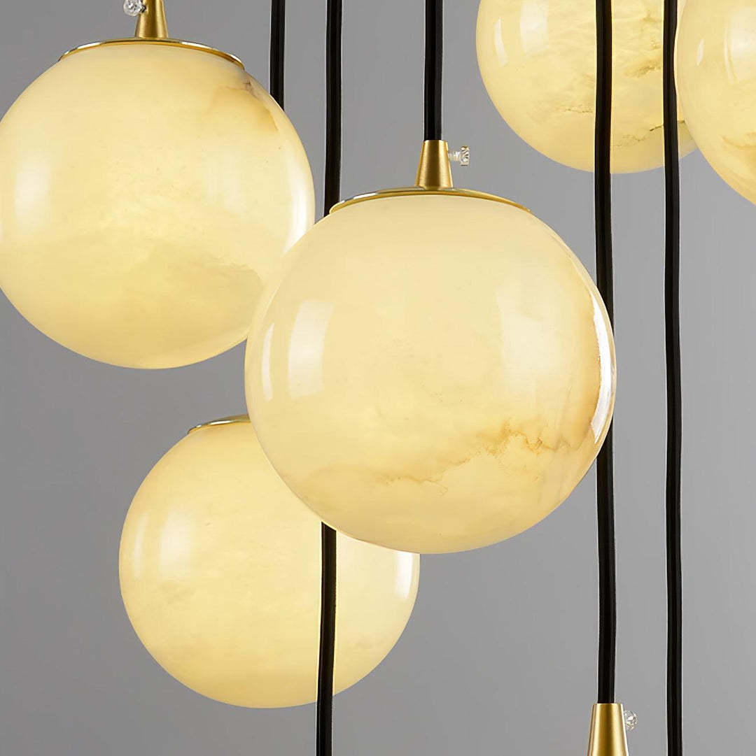 Jade Modern Alabaster Brass Ball Cluster Chandelier Living Room Bedroom